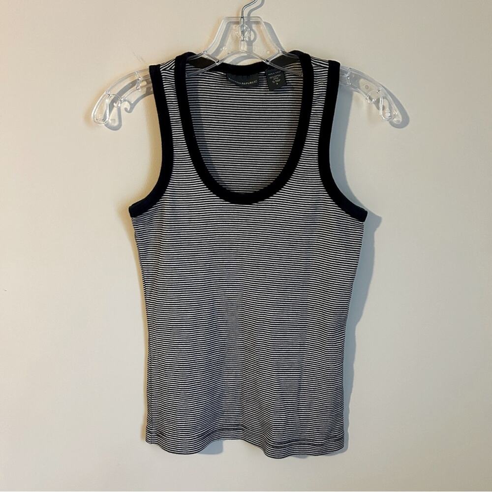 Vintage Banana Republic Navy/Cream Striped Scoop Neck Cotton Tank Top Size Small